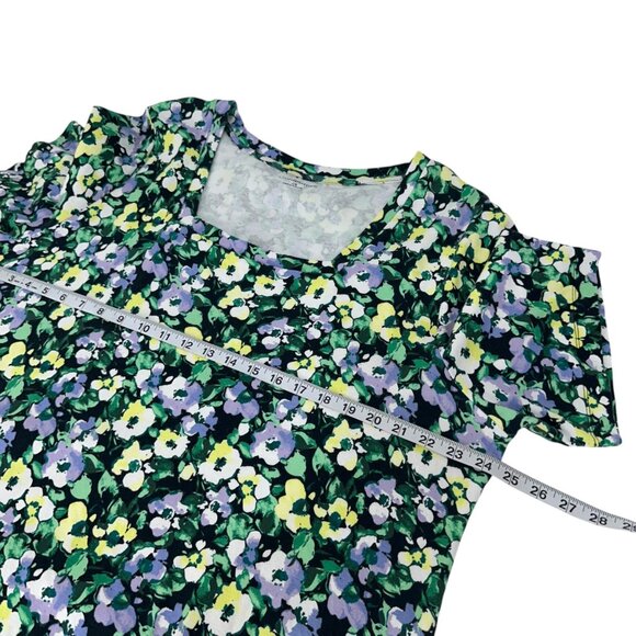 Croft & Barrow Womens Green Floral Square Neck Top SZ 2X Soft Stretchy Cotton - Picture 4 of 10